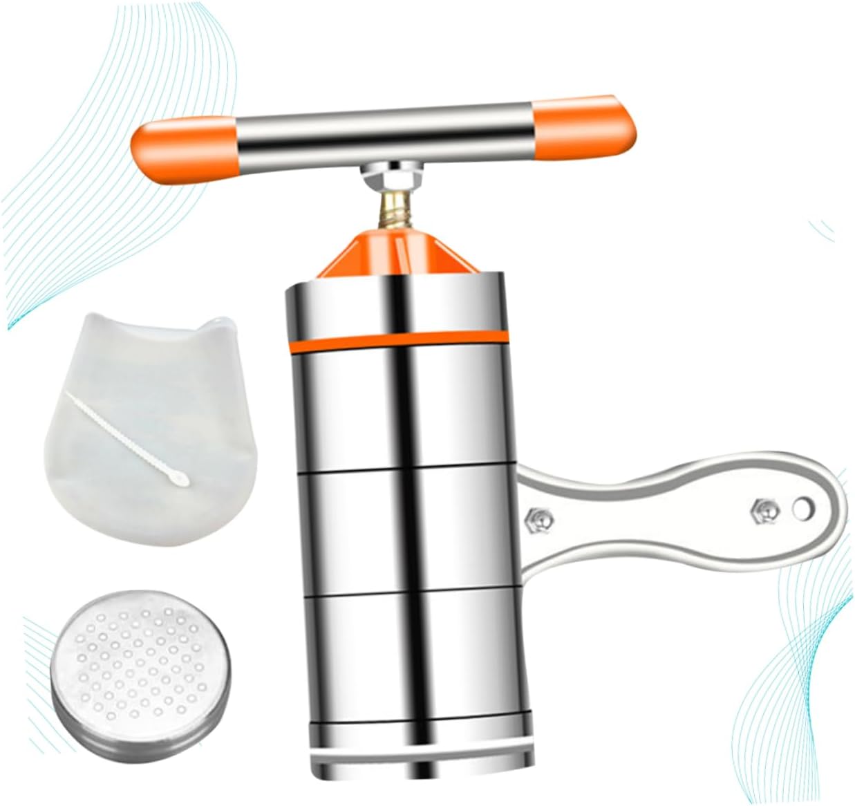 1pc Noodle Press Noodle Machine Pasta Maker Machine Kitchen Dumpling Maker Stainless Roller Pasta Machine Pasta Extruder Noodle Maker Dumpling Press Manual Pressure Noodles Orange