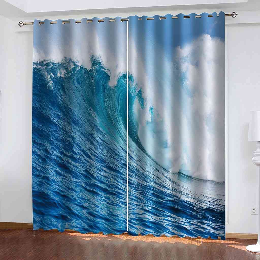 Rideau occultant grande vague bleue 3D rideaux isolants de fenêtre décoration salon chambre
