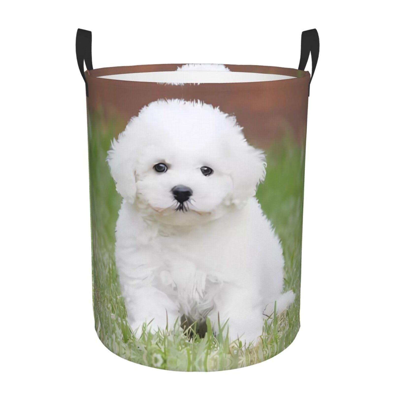 S Circular Hamper Bichon Frise Dog Print Storage Basket for Home