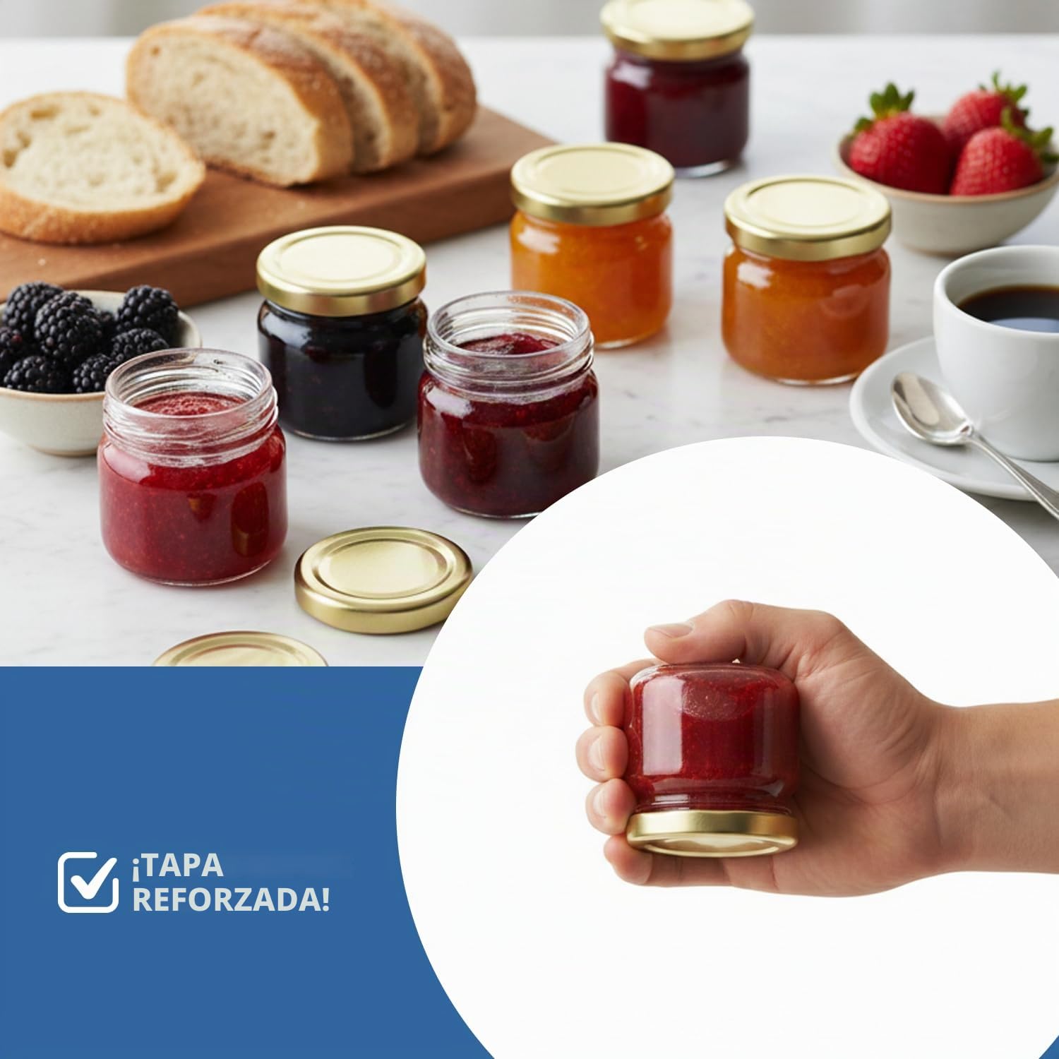 Espirito Rebelde - Lote de 20 tarros de cristal vacíos con tapa dorada de 100 ml - Tarros para mermeladas, tarros para conservas, miel, yogur, Mariage