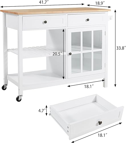 Miniatura 7 de AVAWING Carrito de isla de cocina rodante con almacenamiento, carrito de cocina de 42 pulgadas de ancho con 2 ruedas, carrito de café con cajones y