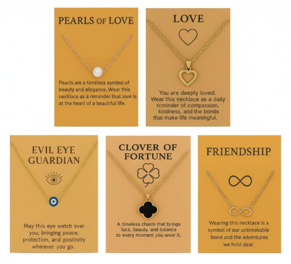 5 Pcs Meaningful Necklace Set Combo for Women | Latest Stylish Jewellery with 5 Symbol Charms – Love, Protection, Fortune & Friendship | Fashion Necklace Gift Set for Girls & Women