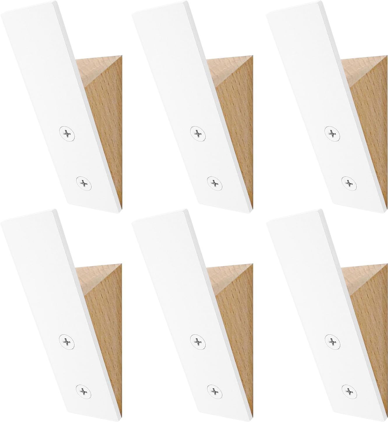 Homeforia Beech Wood Coat Hooks, High End Beech Wood & White Metal Wall Mounted Clothing Hooks, Mid-Century Modern Coat Hooks, Heavy Duty Wooden Hooks for Hanging Coats, Hats, Towels & More, Set of 6