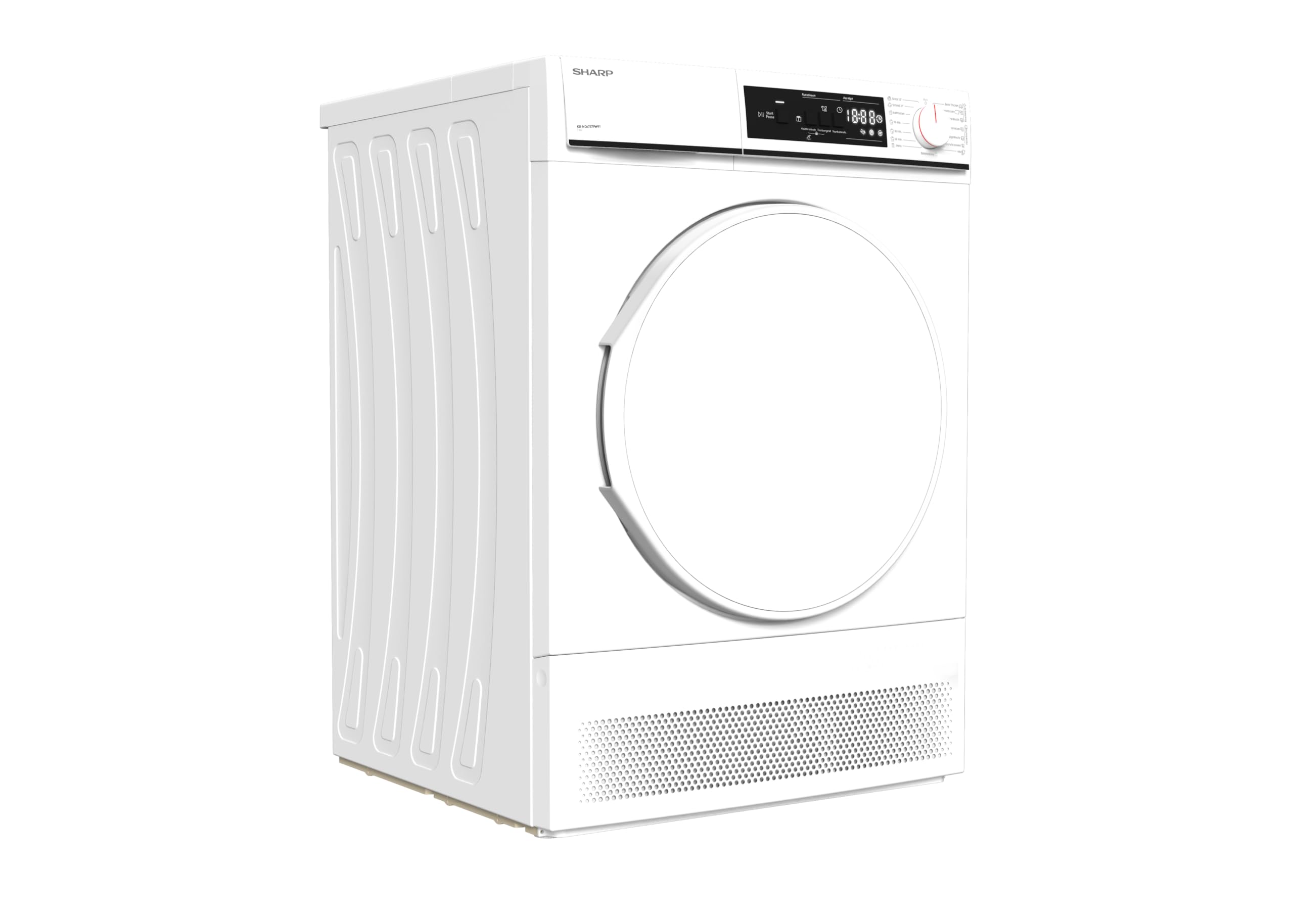 Sharp KD-NCA7S7PW91-DE Wäschetrockner, G, 7 kg, 15 Programme inkl. 12 Min. Kurzprogramm, Schontrommel mit LED-Beleuchtung, Weiß