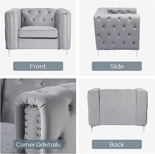 Miniatura 7 de Silla decorativa de terciopelo individual copetudo, juego de sofá moderno con cojín de asiento acolchado grueso para sala de estar, dormitorio o