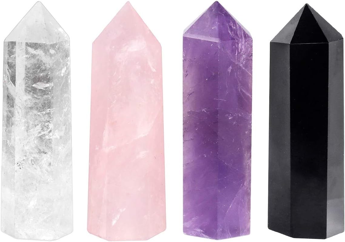 mookaitedecor Natural Healing Crystal Wands Set of 4
