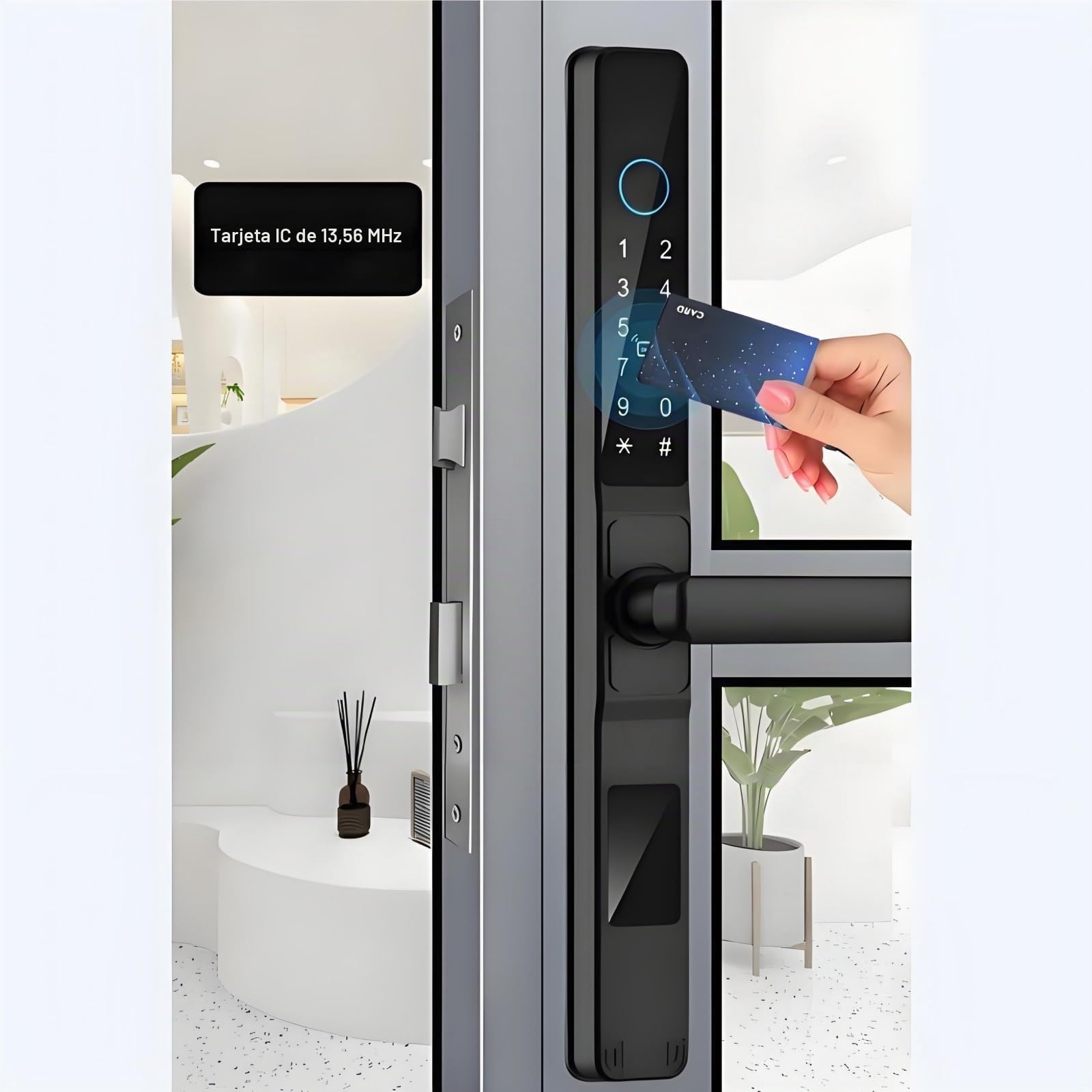TTLock Cerradura Inteligente Impermeable para Puerta Corredera, Cerradura Electrónica de Aleación de Aluminio con Control por Huella Dactilar, Aplicación y Alexa, IP66 para Puertas de Vidrio y Metal