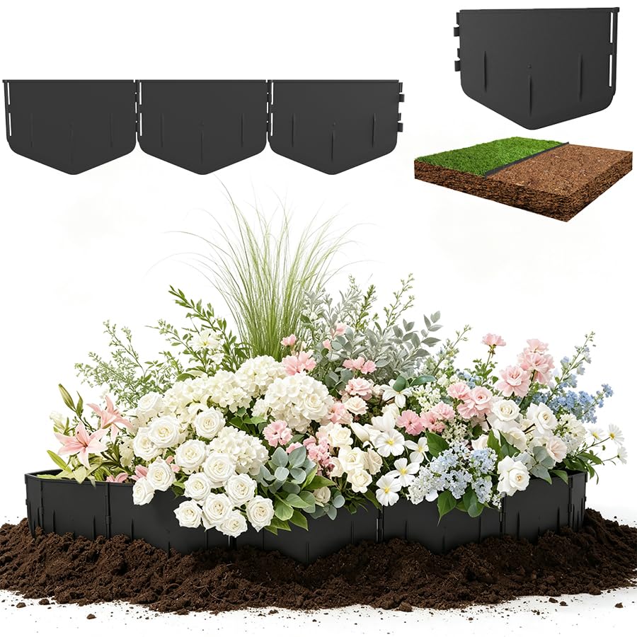 LARS360 5-Sided Pentagon Garden Border Edging, No Digging Flexible Plastic Lawn Fence, UV Resistant Weatherproof PP Material, for Flower Beds, Lawns, Pathways & Vegetable Gardens, Black (20 Pieces)