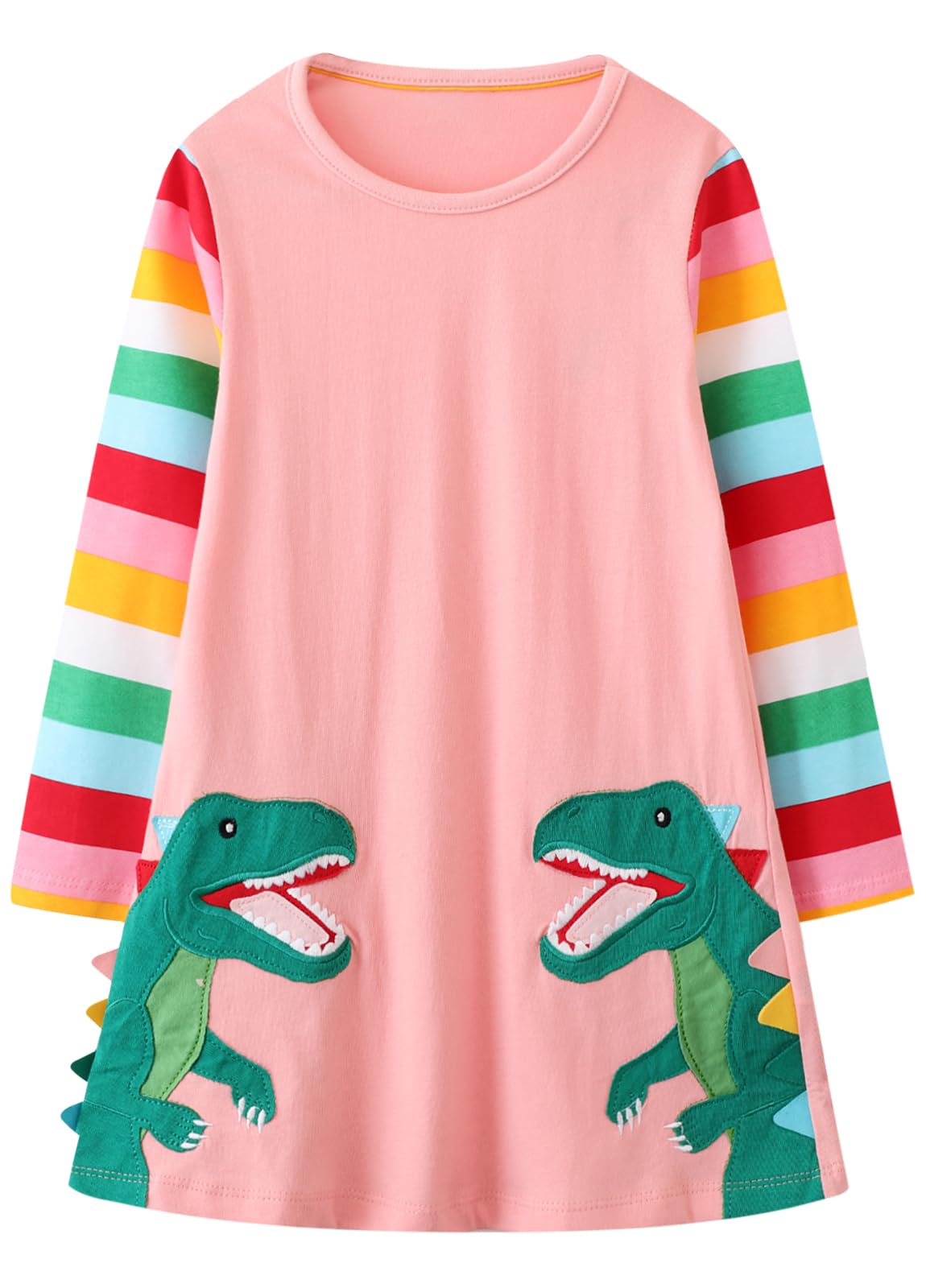 Girls Cartoon Dress Applique Party Dresses Casual Jersey Cotton Long-Sleeved