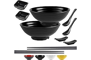 Unbreakable Black Pho Soup Bowls with Chopsticks and Spoon