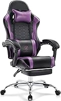 Vista 1 de Gaming Chair,Computer Office Chair with Footrest,Massage Lumbar Support and Gel Pad,Ergonomic Reclining Adjustable Leather Gamer Chair with Headrest