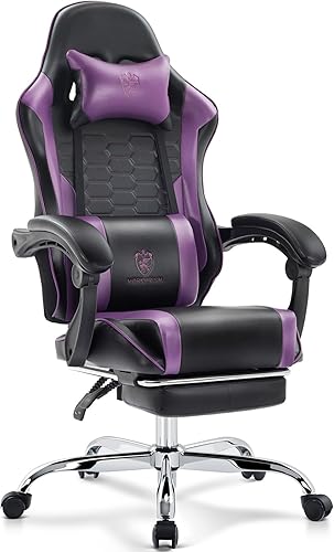 Gaming Chair,Computer Office Chair with Footrest,Massage Lumbar Support and Gel Pad,Ergonomic Reclining Adjustable Leather Gamer Chair with Headrest