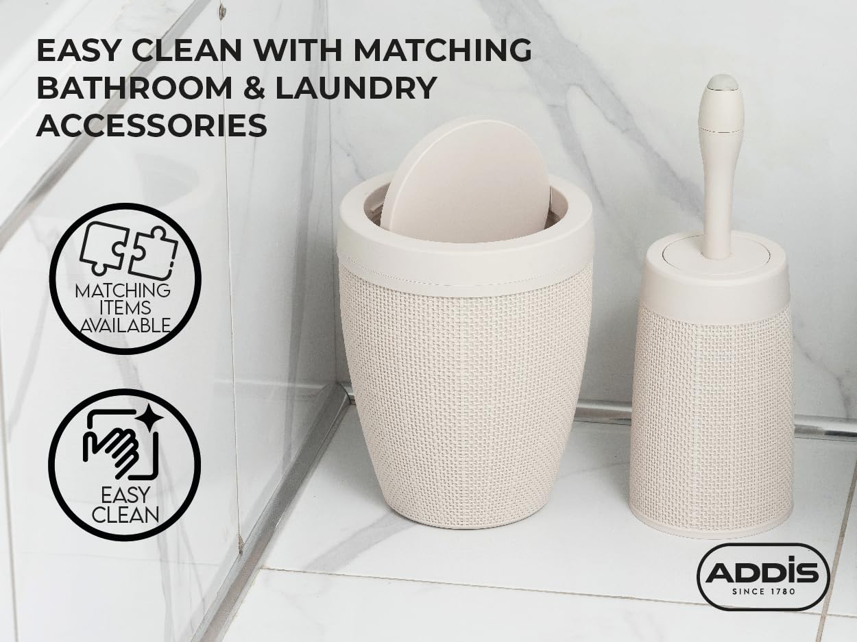 Addis Faux Hessian Round Plastic Toilet Brush Set with Internal Detergent Injection System, Cream, Calico Linen, One Size