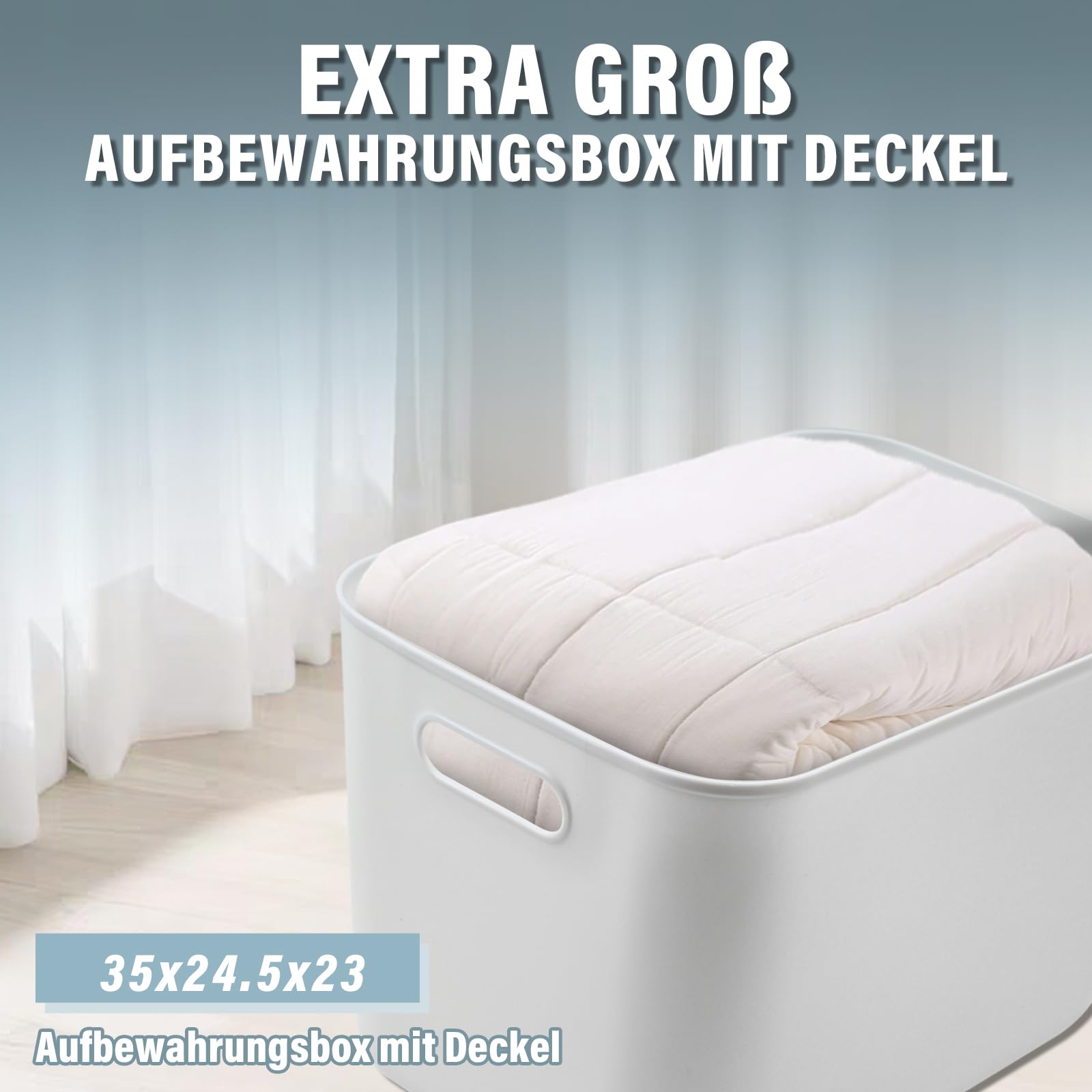 4Stk 23L Kunststoff Aufbewahrungsbox mit Deckel, 37x26x24cm Kunststoffbox Organizer Box, Stapelbare Ordnungsboxen mit Griffen, Vielseitige Weiß Aufbewahrungskiste für Bad Küche Büro Wohnzimmer