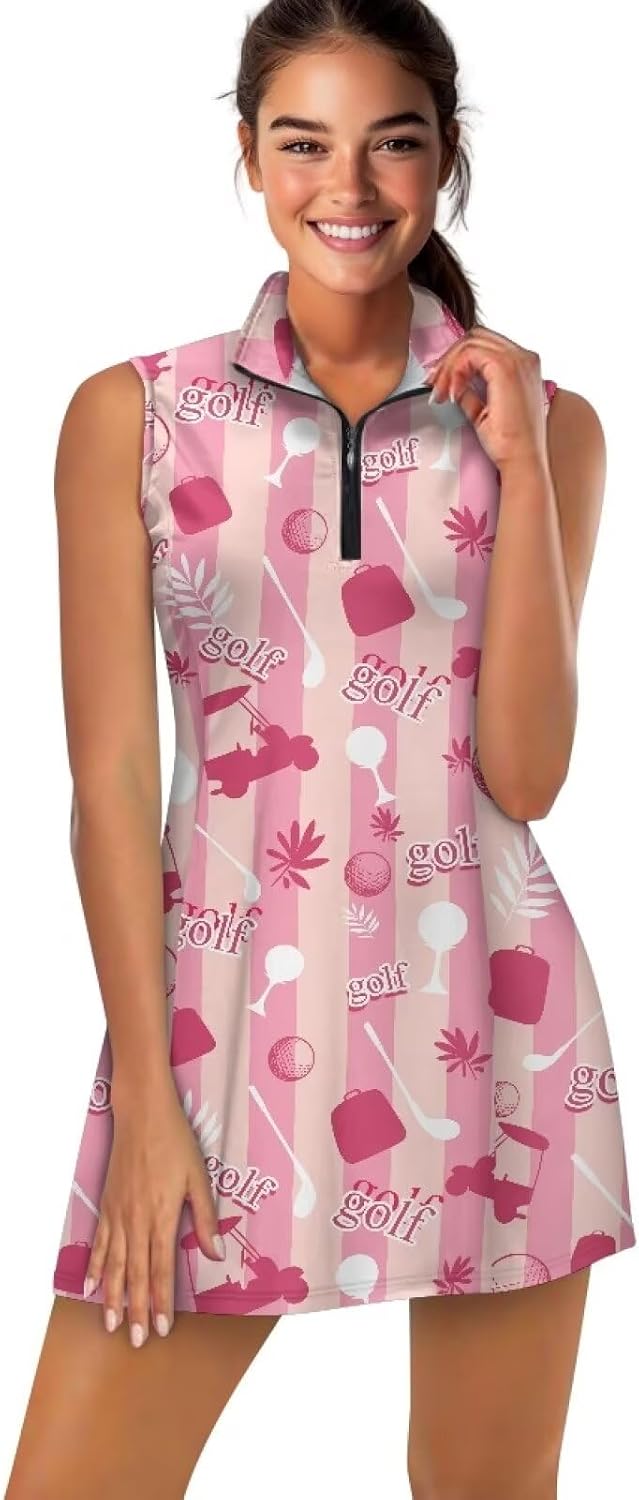Golf Dresses for Women Tennis Dress with Built in Shorts Sleeveless Workout Dress Breathable Athletic Dress