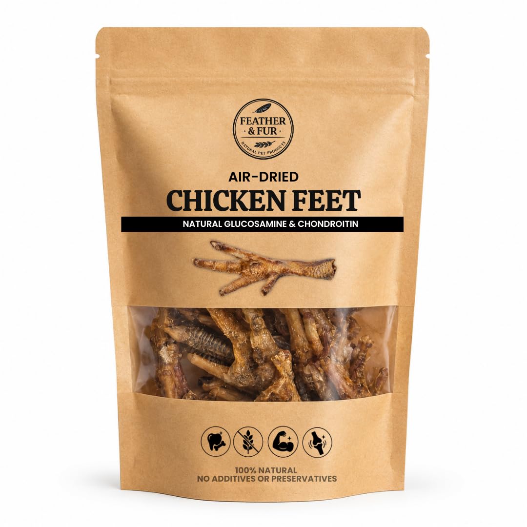 Feather and Fur Chicken Feet for Dogs - 100% Natural Air Dried Dog Chews - Crunchy Dental Treats - Grain Free - High Protein - 250g Bag