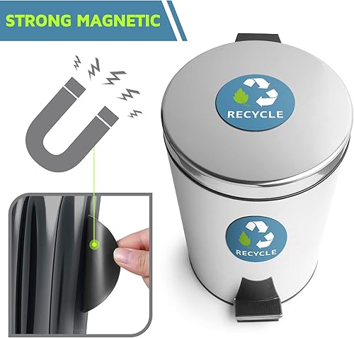 Miniatura 4 de Chinco 8 piezas magnéticas de reciclaje y basura, símbolo de logotipo de reciclaje y bote de basura, calcomanía magnética para contenedores de