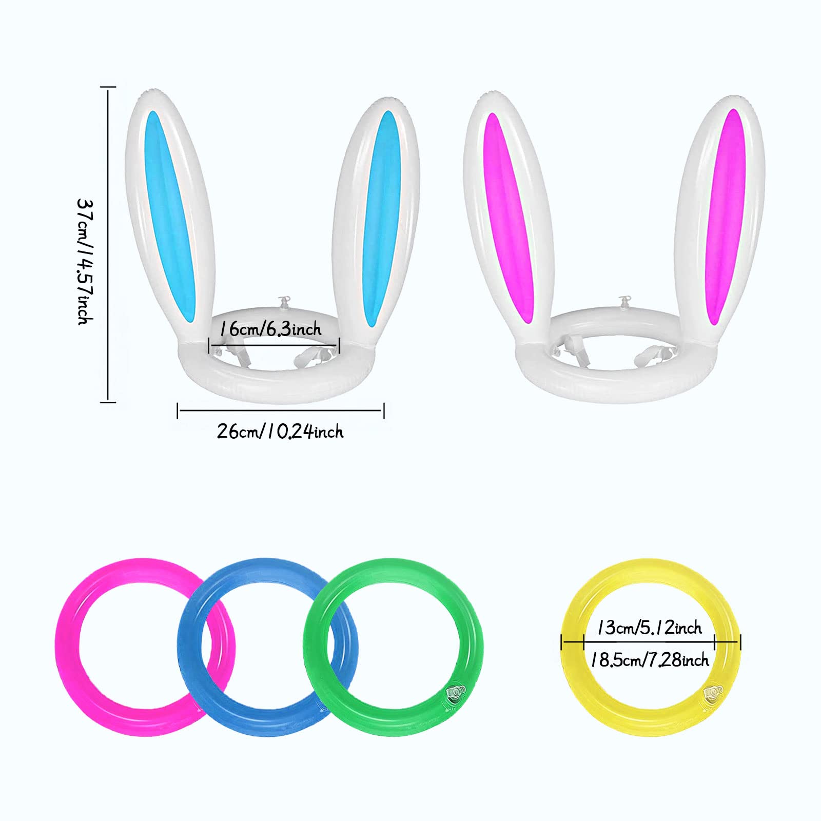 Lot de 2 Jeux de Lancer d'anneaux gonflables pour Oreilles de Lapin (2 Ensembles, 8 Anneaux et 1 Pompe)| Fournitures de fête pour Enfants ou Famille