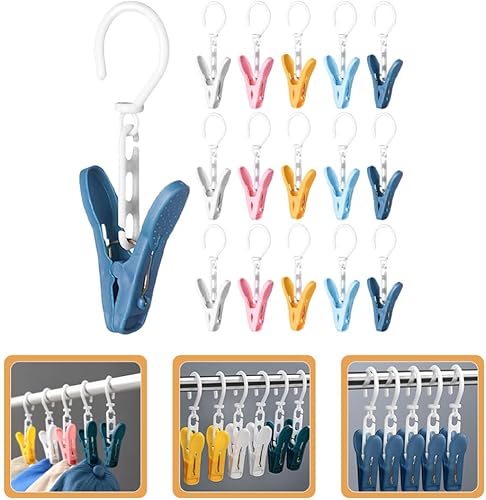 Miniatura 9 de Alipis 30 ganchos de ropa con clip de plástico para ropa, clips para colgar botas, ganchos giratorios para colgar en el armario, abrazaderas,