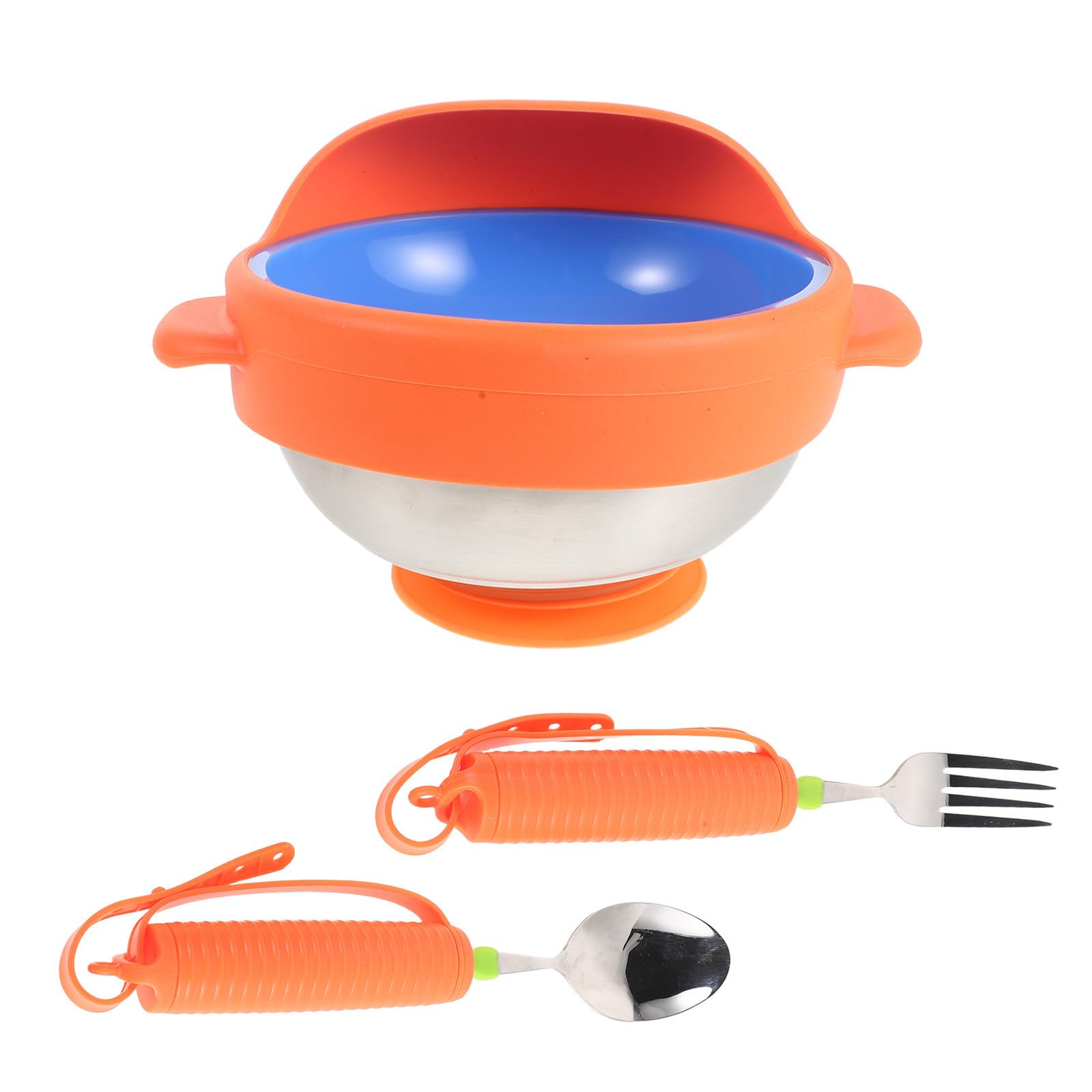 iplusmile Juego de Vajilla Adaptada Antiderrame Cuenco de Acero Inoxidable y Cubiertos de Silicona para Personas Mayores y Pacientes Temblor en Manos en Comedor