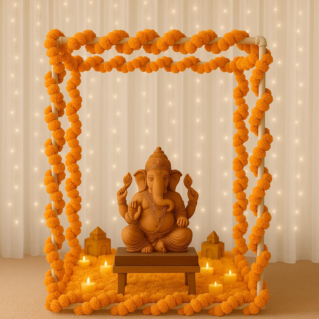 DIY Ganesh Chaturthi Mandap - White Tent Frame -14