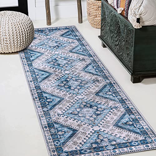Beeiva Tribal Washable Kitchen Runner Rugs, 2X6 Blue Carpet Runners For Hallways Rug For Kitchen Bedroom Bathroom, Vintage Distressed Non Slip Laundry Room Rugs For Entryway Runner #TOP7