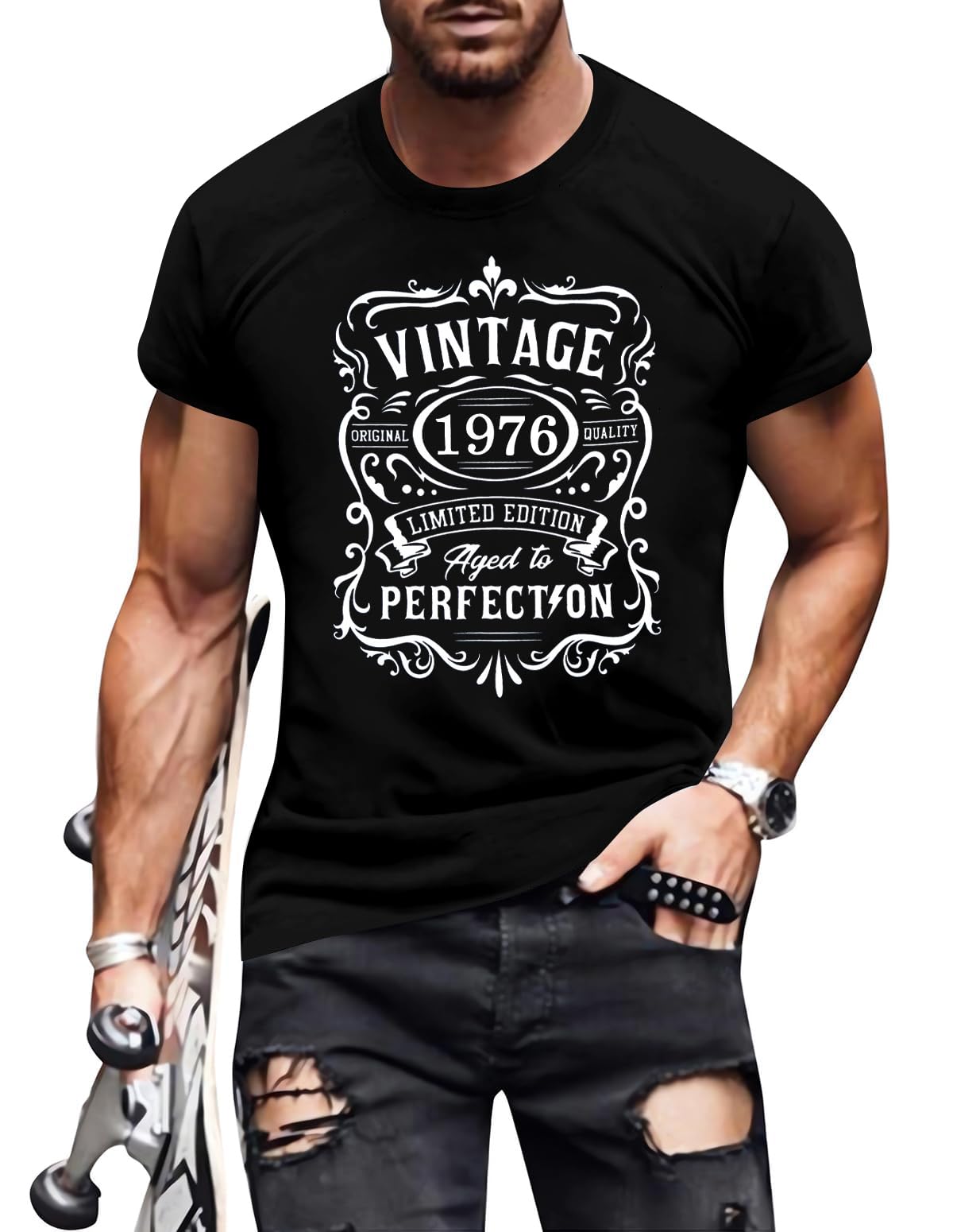 40th 50th Birthday Shirt for Men：Vintage 1975 1985 Shirt Aged to Perfection Graphic Tee 50th Birthday Gift XX-Large 1976 Black04