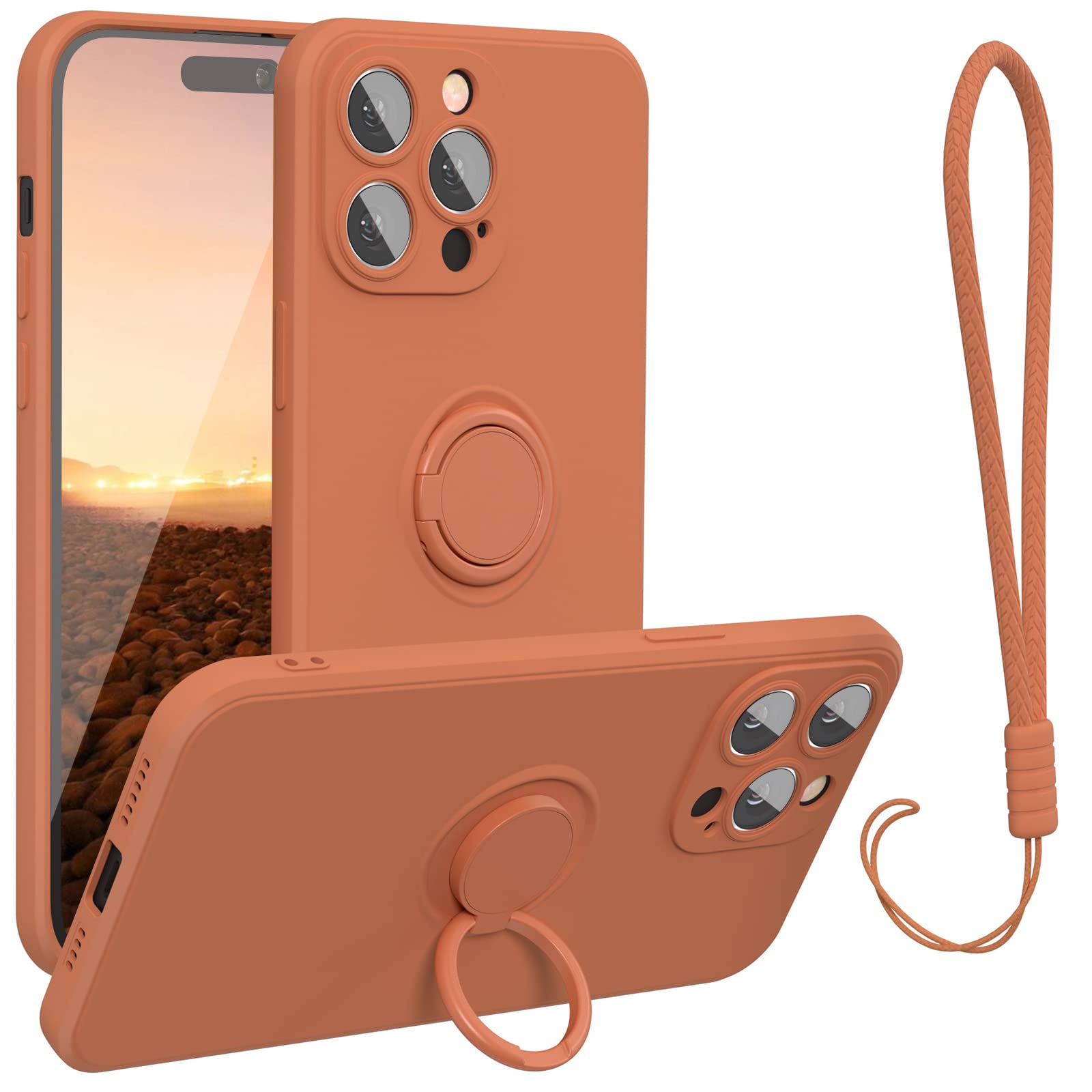 abitkuCompatible with iPhone 14 Pro Max Case, 360°Ring Kickstand Holder (Support Magnetic Car Mount) Microfiber Cloth Fully Coverage Designed for iPhone Pro Max 6.7 inch, Orange