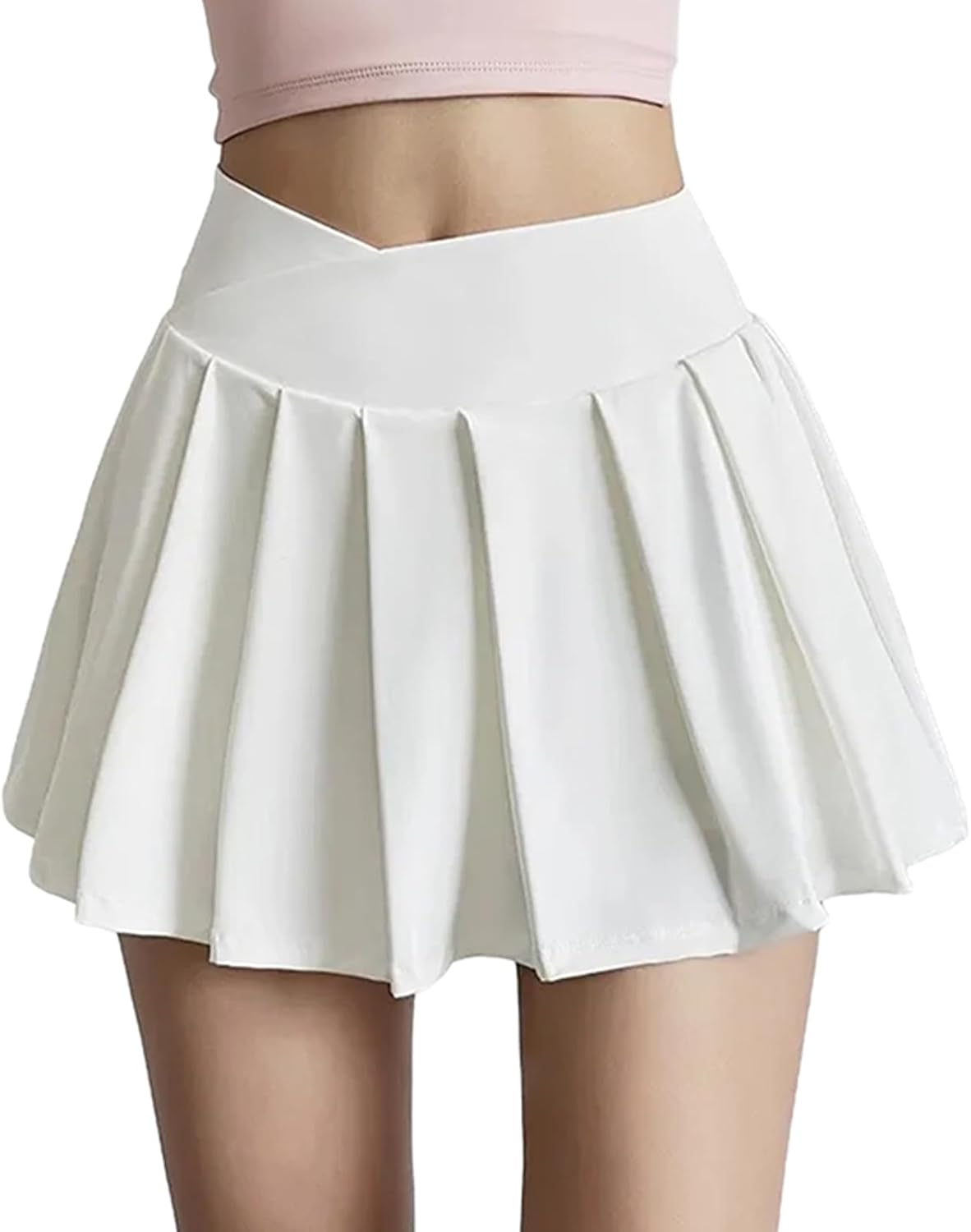 Sports Short Skirt for Women Summer Yoga Running White Solid Pleated High Waist Gym Skirt