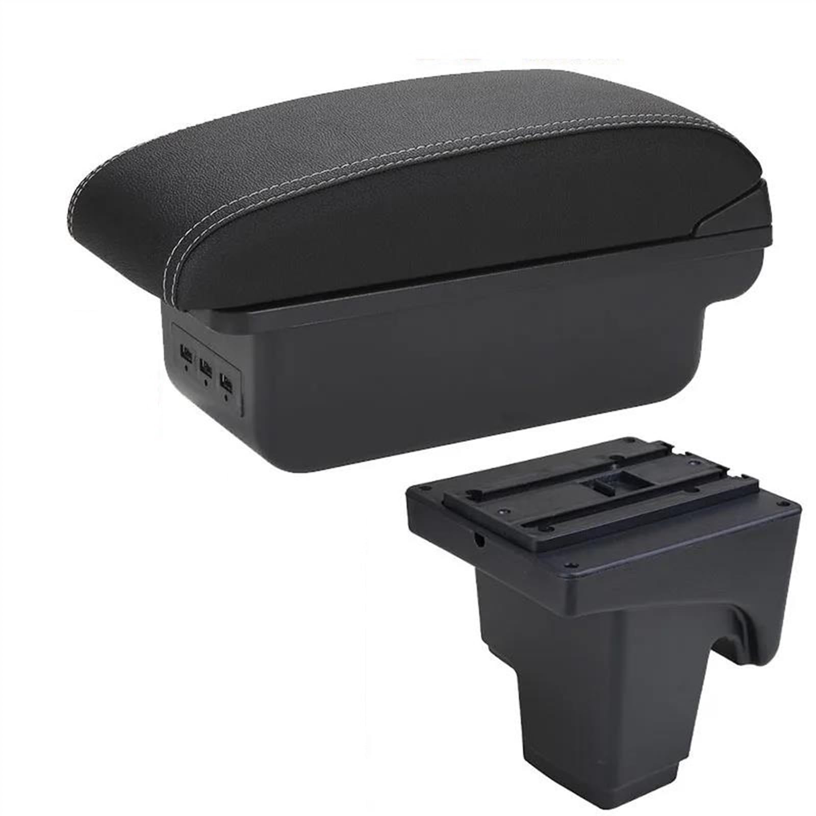 NOHEEU Car Armrest Box Interior Accessories Storage Details Retrofit Parts For Focus III MK3(B3 Black white 3 USB)