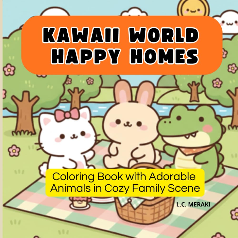 KAWAII WORLD HAPPY HOMES: Coloring Book with Adorable Animals in Cozy Family Scene