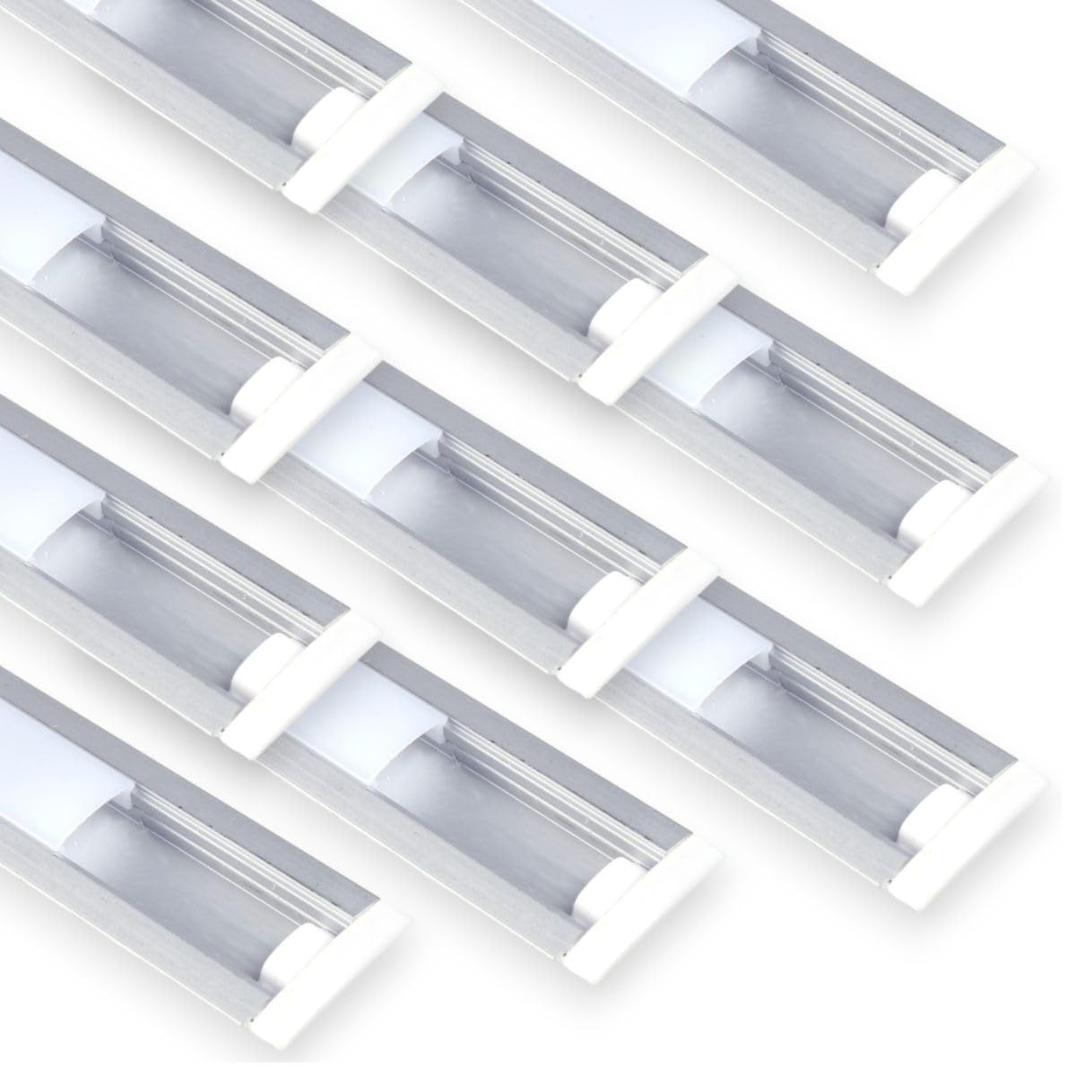 JANDEIPack of 10 x 1 m Aluminium Profiles (24.5 x 6.8 mm) for Recessed LED Strips, Translucent Diffuser, Complete Installation Kit with Mounting Clips and End Caps