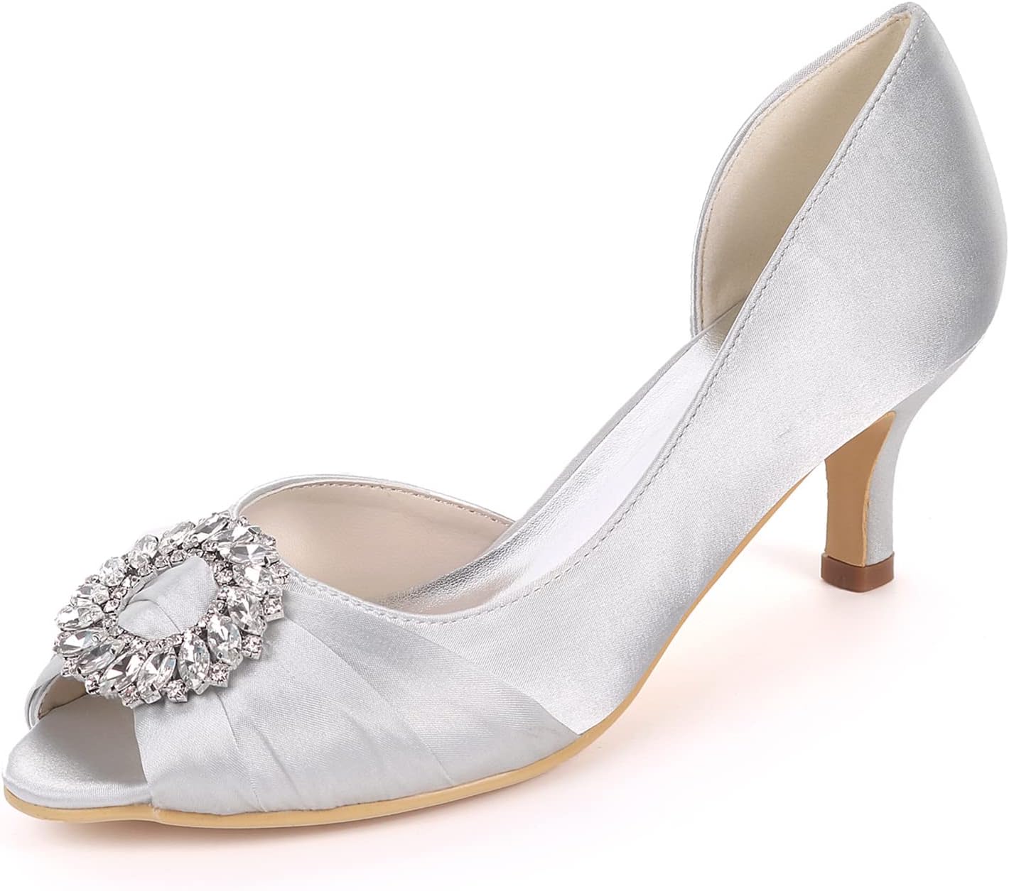 KSTORE Satin Bridal Shoes Peep Toe White Wedding Shoes, Women's Sandals High Heels with Rhinestones Bridesmaid Shoes