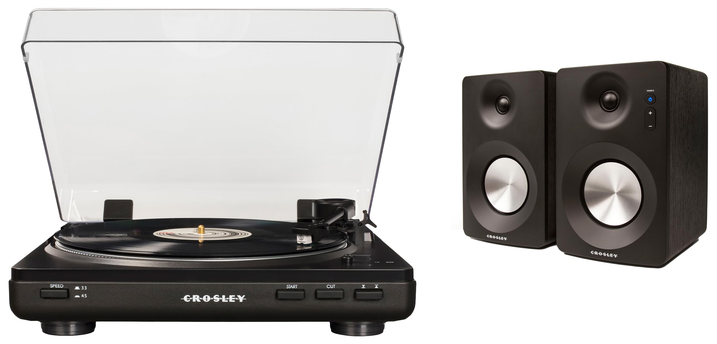 Crosley T400D-BK Fully Automatic Bluetooth 2-Speed Turntable Record Player with S100A Stereo Speakers, Black