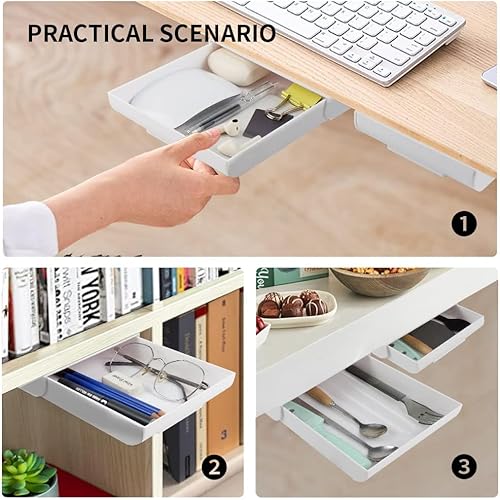 Miniatura 3 de Organizador de cajones grande para debajo del escritorio, 2 unidades, soporte para cajón de escritorio, accesorios de escritorio de plástico y
