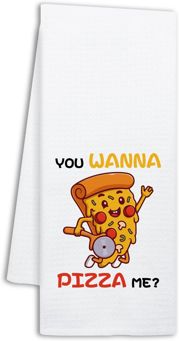 Funny Pizza Baking Kitchen Towels, You Wanna Pizza Me, Decorative Dish Towels for Kitchen Pizzeria, Baking Cooking Gifts for Women Men, Sweet Housewarming Gifts for Bake Lover Chef Friend