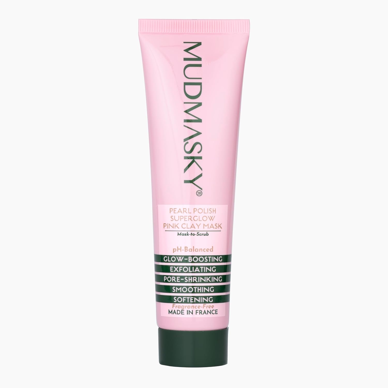 MUDMASKY Pearl Polish Superglow Pink Clay Mask 2.0 OZ - Mask-To-Scrub, MADE IN FRANCE, Made with A+ Grade AUSTRALIAN CLAY and bursting vitamin oil pearls