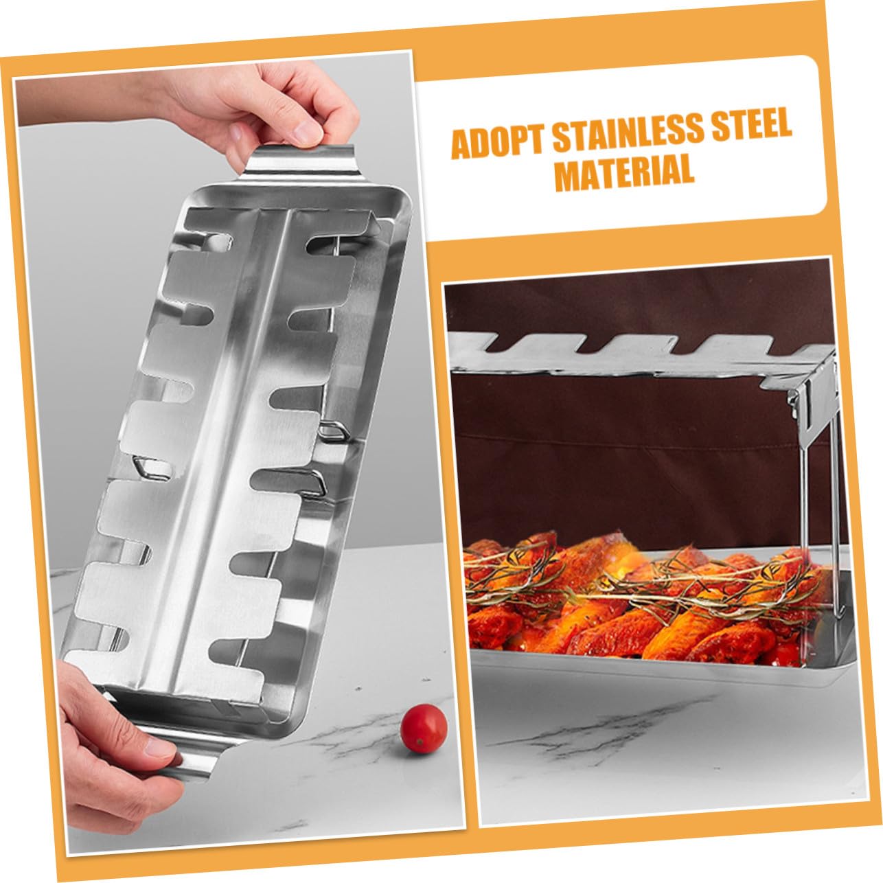 VILLCASE Soporte para Pollos Asados Plegable de Acero Inoxidable Resistente al Calor con Bandeja para Barbacoas al Aire para Camping y Fiestas Jardín para Asar Muslos y Alitas sin Volteo