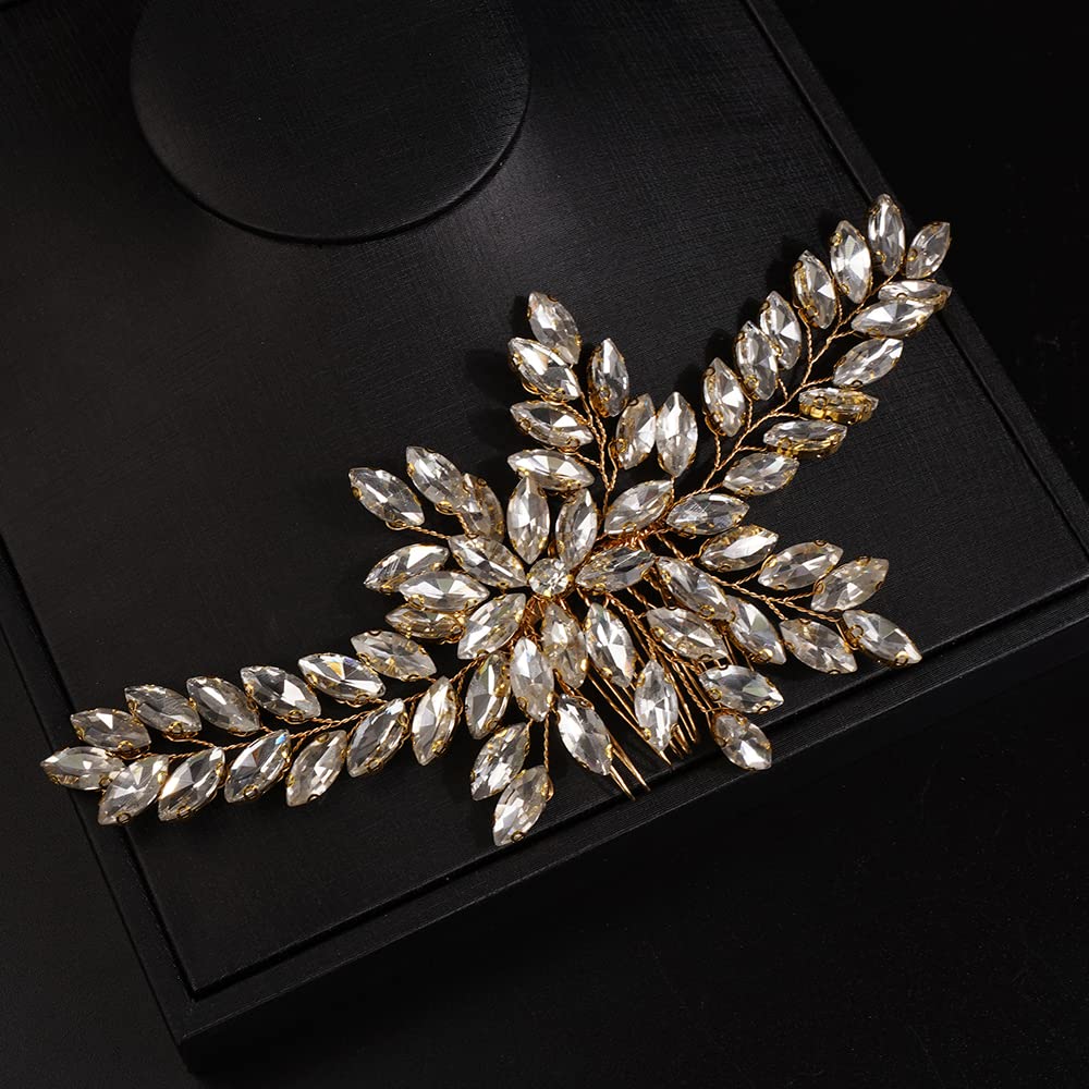 JWICOS Crystal Bride Wedding Hair Comb Bridal Hair Clip Sparkly Bridal Side Comb Hedpieces Wedding Hair Accessories for Women and Girls (Gold)