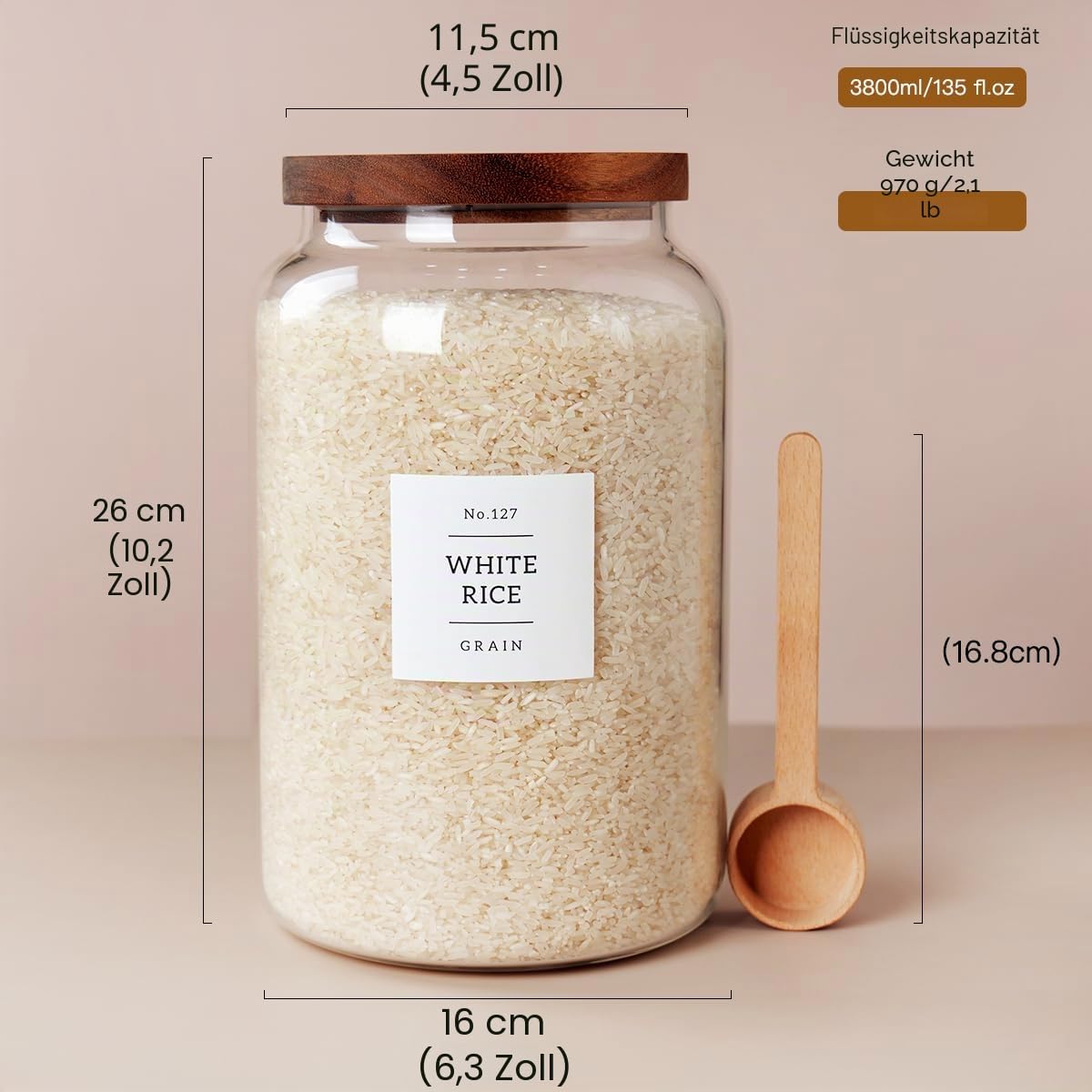 CZSZYGHBAO 2 x Große Vorratsgläser mit luftdichtem Deckel, Vorratsgläser aus Glas für Lebensmittel, Tee, Gewürze, Getreide, Eier, Mehl, Kaffee und mehr (4000 ml)