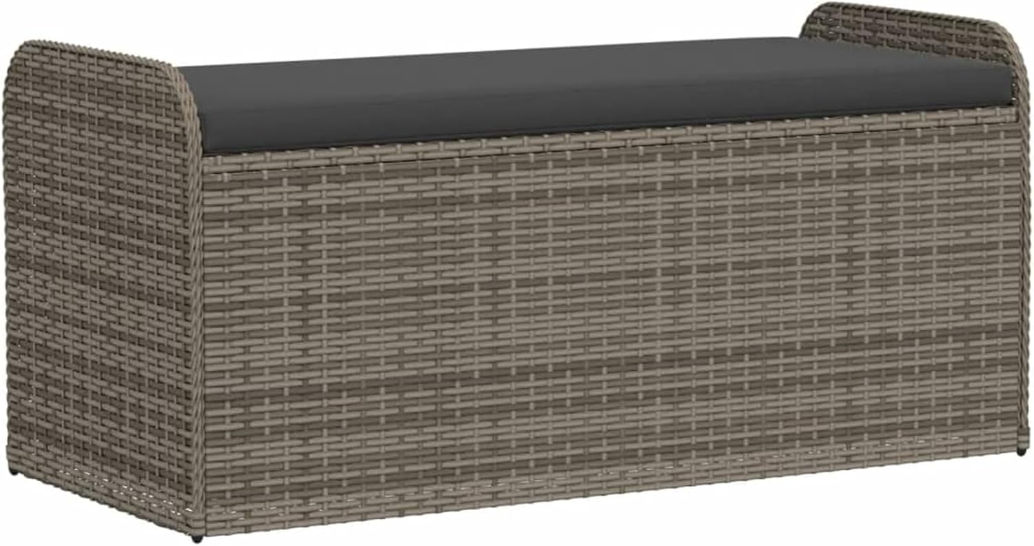Gecheer Outdoor Storage Bench, Grey PE Rattan with Powder-Coated Steel Frame, Hidden Compartment for Cushions and Garden Items, Weather-Resistant, for Patio or Garden