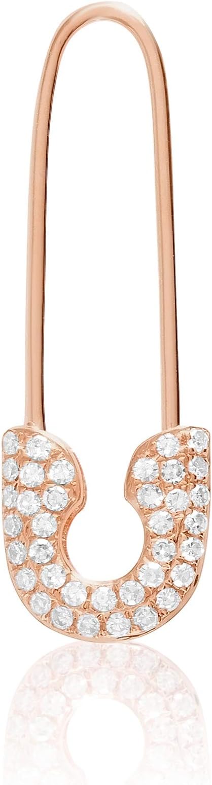 14KT Gold and Diamonds Safety Pin Threader Fashion Earrings — Available in Pairs and Singles