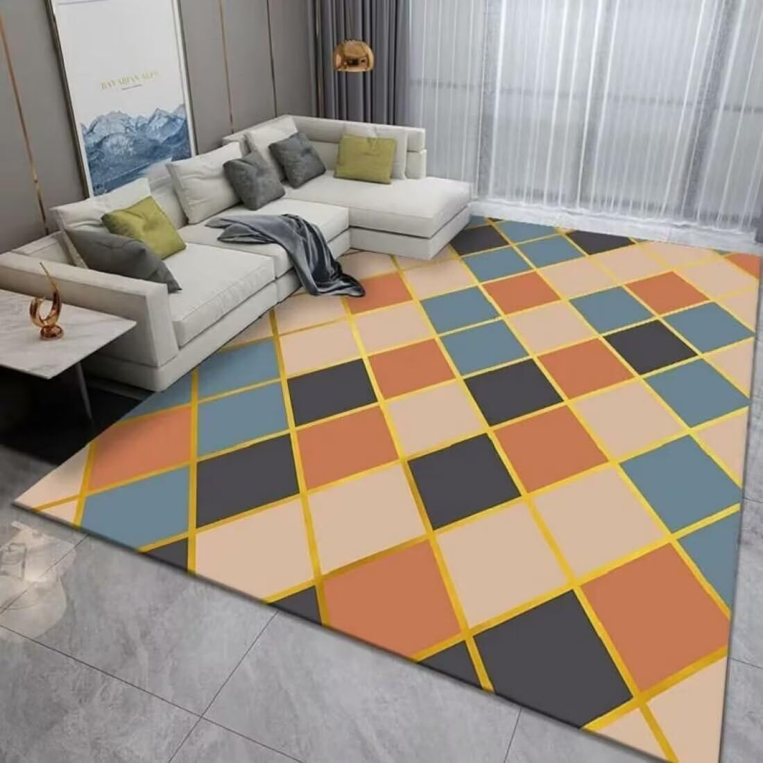 Tapis Priere Pliable Ligne Multicolore Design géométrique décoration d'intérieur Lavable 140X300CM