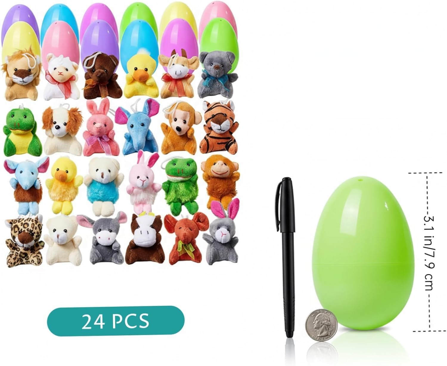 Générique Oeufs de Pâques remplis en Plastique avec Animaux en Peluche 12/24 pièces, remplisseurs d'œufs de Pâques avec Animaux en Peluche Surprise, paniers, Cadeaux fête, Vacances (24 pièces (2PCS))