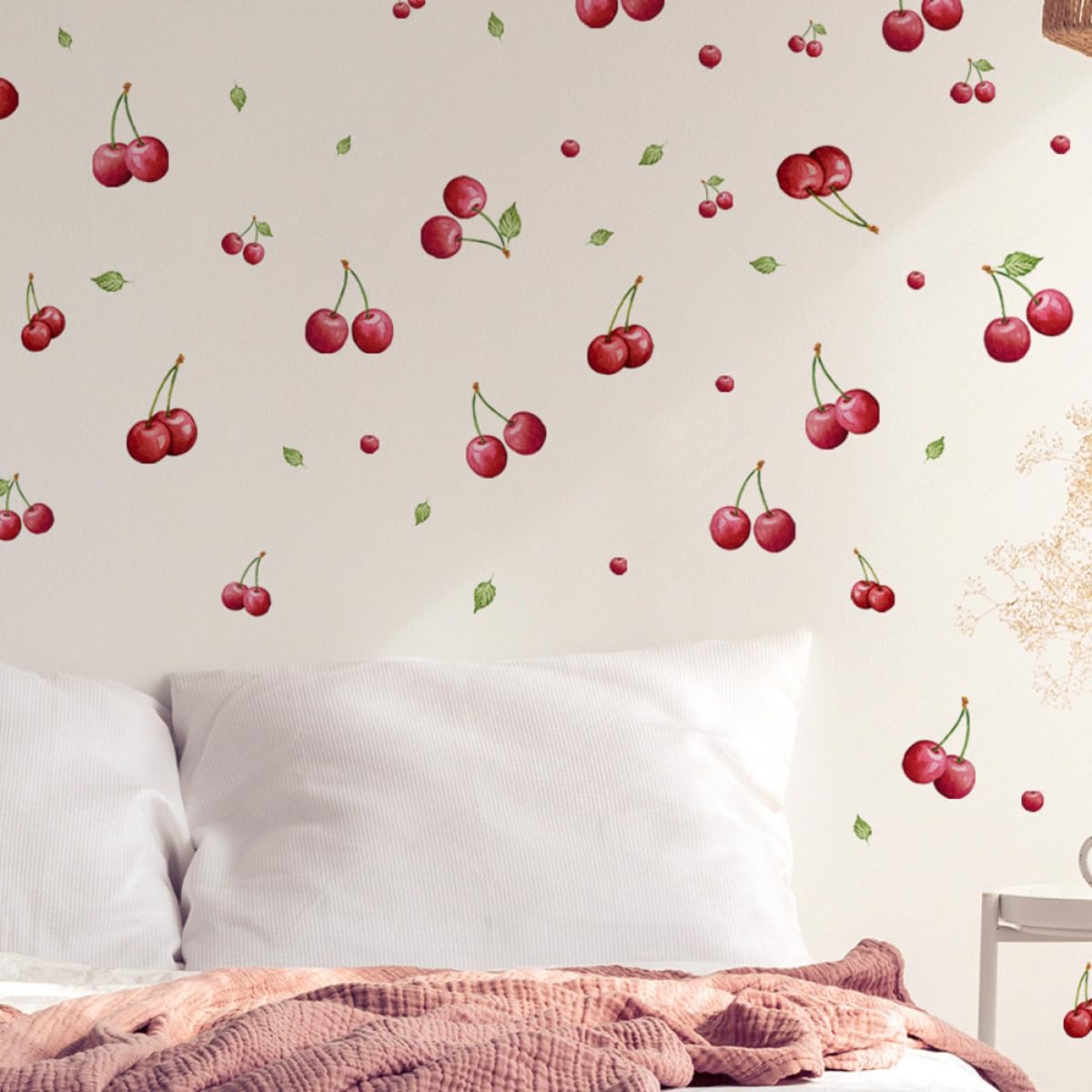 Stickers Muraux Cerise Fraîche 30x20 Cm Lot de 2 Set de Set, Autocollants Repositionnables et Décoratifs pour Salon, Chambre et Décoration Murale Intérieure Maison