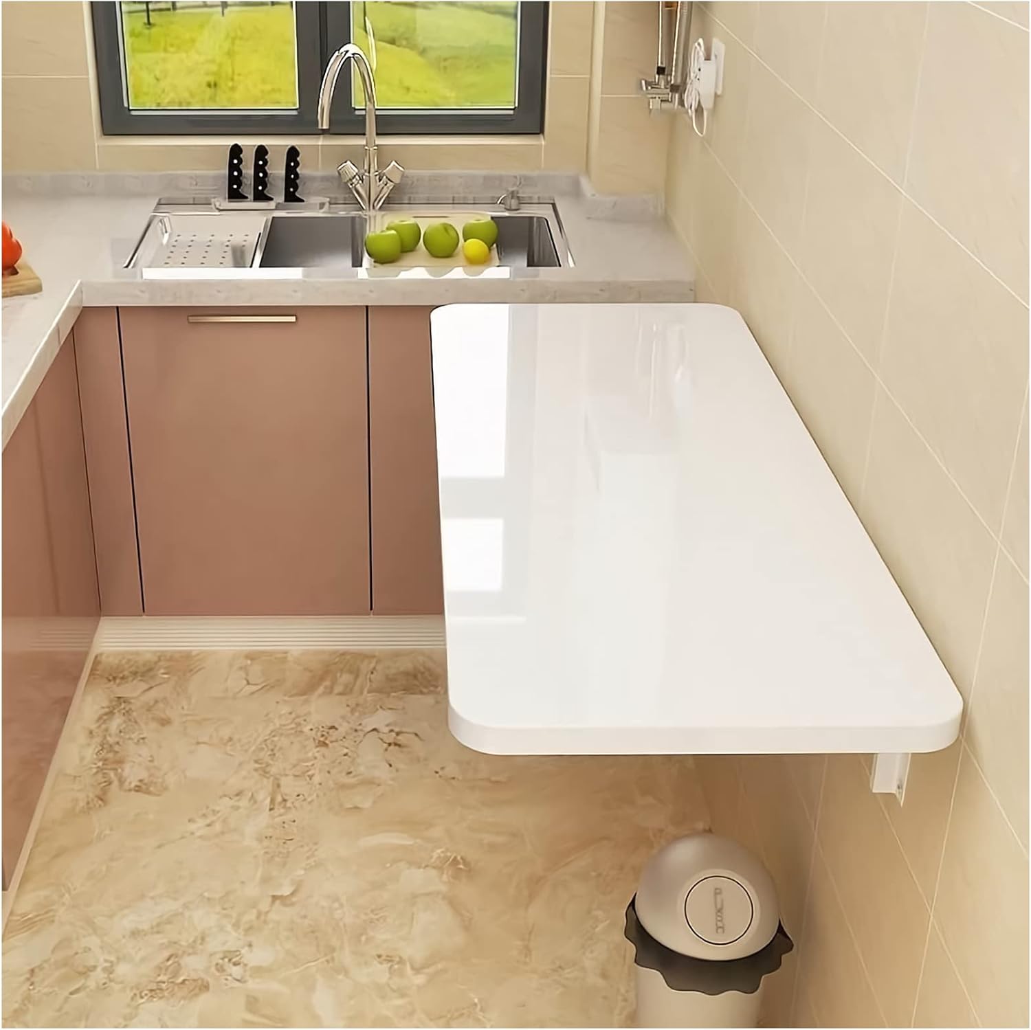 Tavolo Pieghevole Da Parete 80x50 Cm - Legno Massello, Portante 70 Kg, Per Cucina, Studio, Salva Spazio