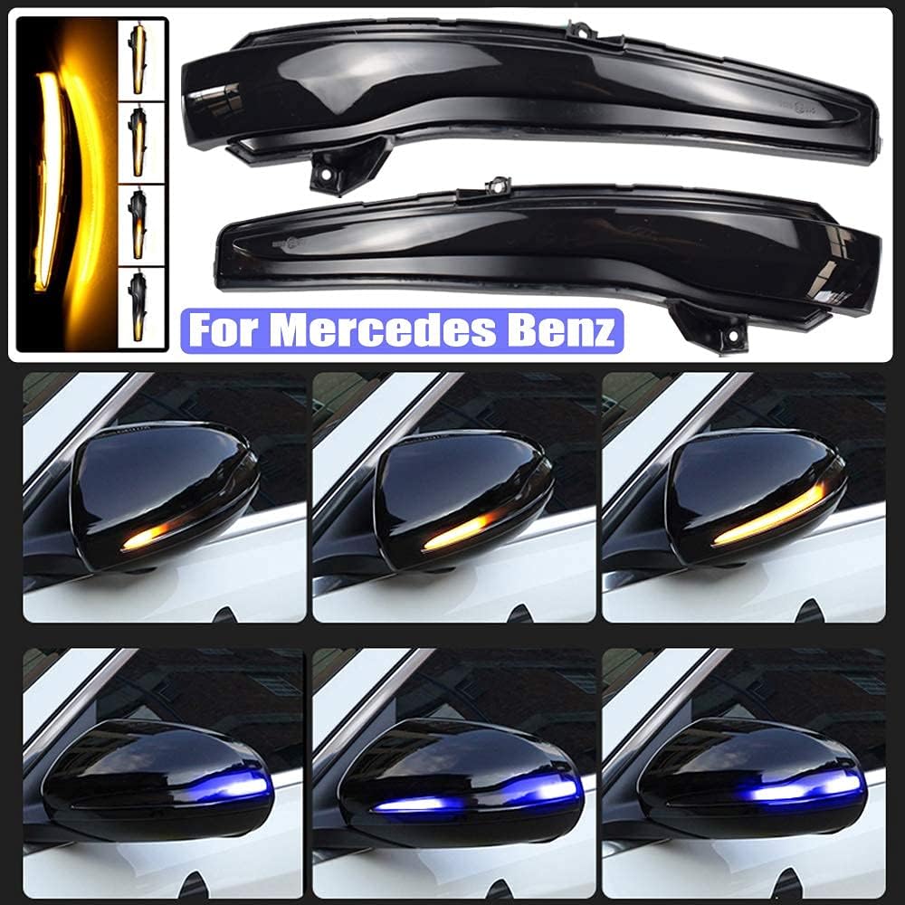 2pcs Dynamic Sequential Blink Compatible with Be-nz C E S GLC W205 X253 W213 W222 V Class W447 LED Side Mirror Turn Signal Light Assembly-Blue+Yellow