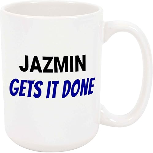 Jazmin Gets It Done Coffee Mug - Personalized Ceramic Cup with Name, Custom Mug, Customized Birthday/Christmas Gift, Holiday Present, 11 Oz