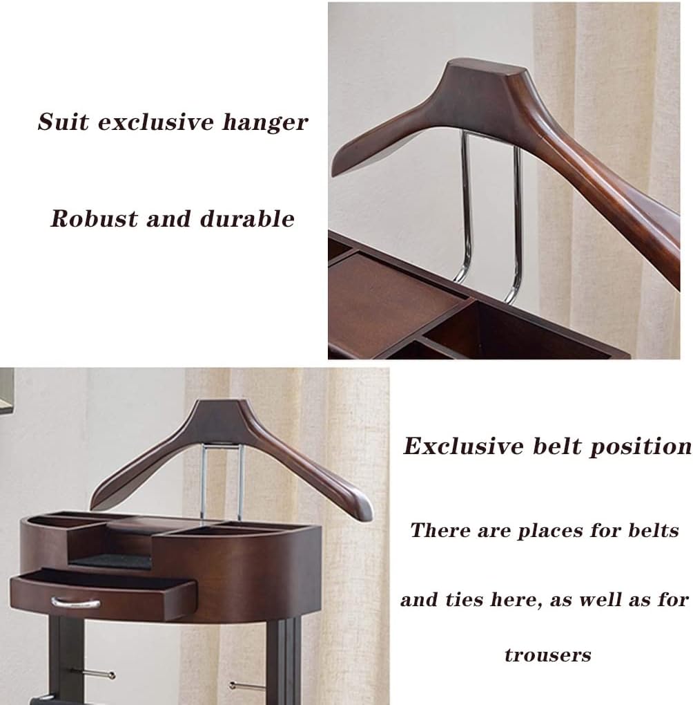 Multifunctional Suit Valet Stands with Drawer and Top Tray Clothes Rack with Metal Hook for Tie & Belt Contour Hanger for Women and Man, with Trouser