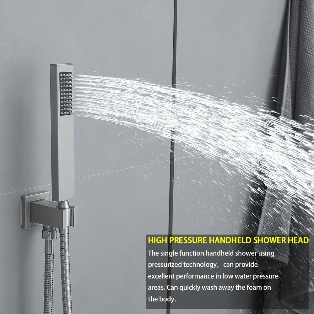 Shower Faucet Set Brushed Nickel Shower System with Handheld, Ceiling Mount 10 Inch Shower Head with 6 Inch Wall Mount Shower Head